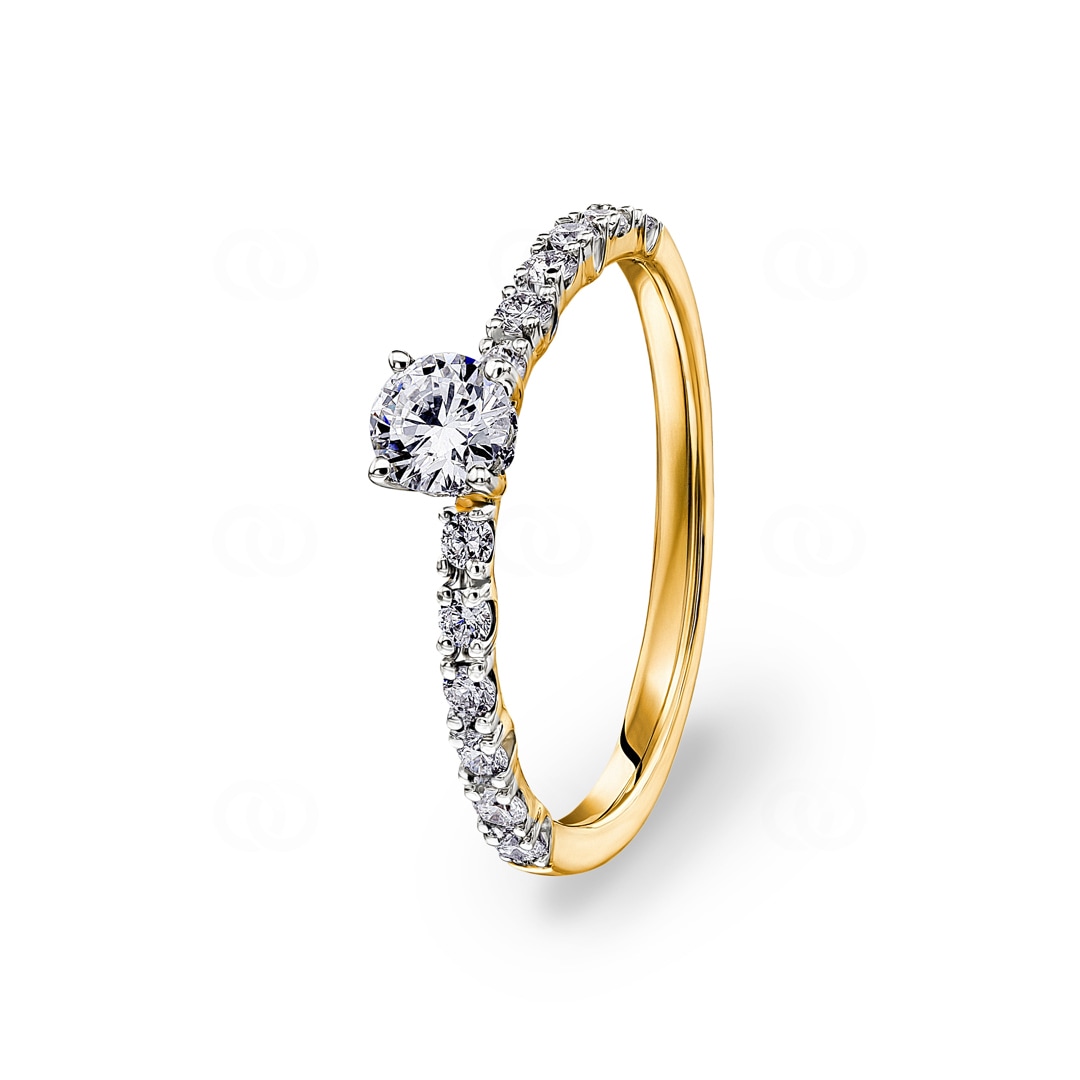 0.62ct Diamanten Pavé Solitärring 750/18 K Gelbgold