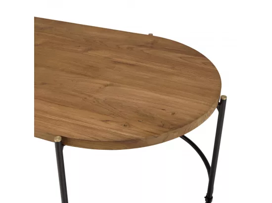 ALIDA - Table basse ovale 163x63cm plateau en bois de teck recyclé