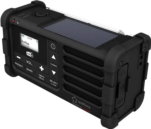 Renkforce RF-DAB-MMR88 Udendørs radio DAB , FM nødradio, USB-håndsving, solpanel, genopladelig, lommelygte sort (RF-5266164)
