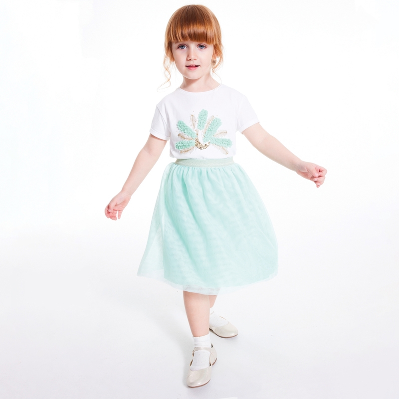 Jupe jupon en tulle pailleté verte fille