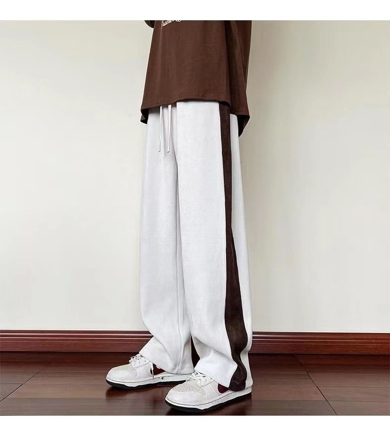 Dream Drop - Tweekleurige corduroy broek met trekkoord in de taille en rechte pijpen