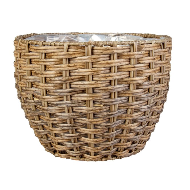 Pflanzkorb rund -  grau/braun - aus Kunststoffrattan - ca. 23 x 17 cm