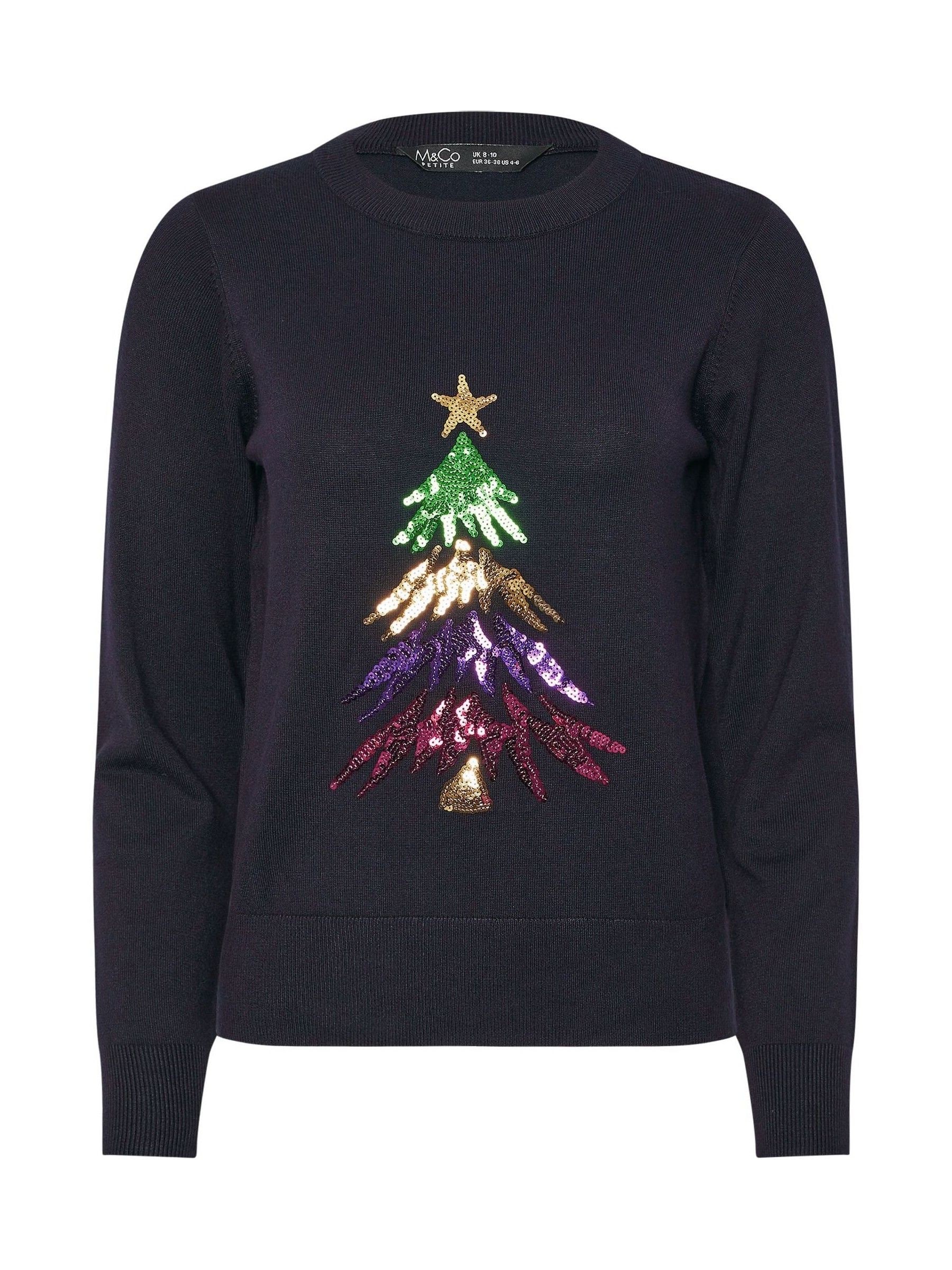 M&Co Petite trui met lovertjes en kerstboomprint