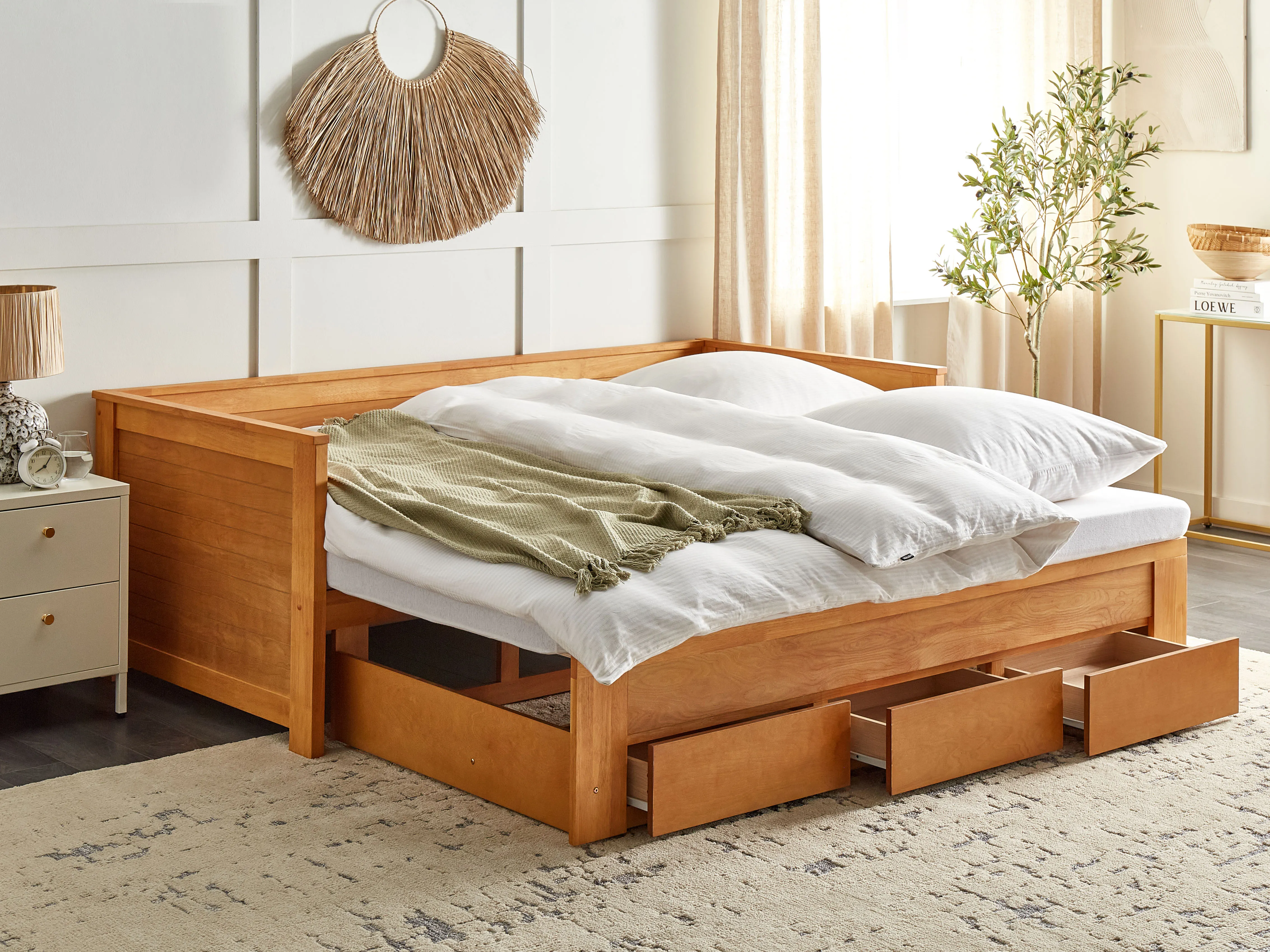 Bed met opbergladen Hout CAHORS 90 x 200 cm Bruin