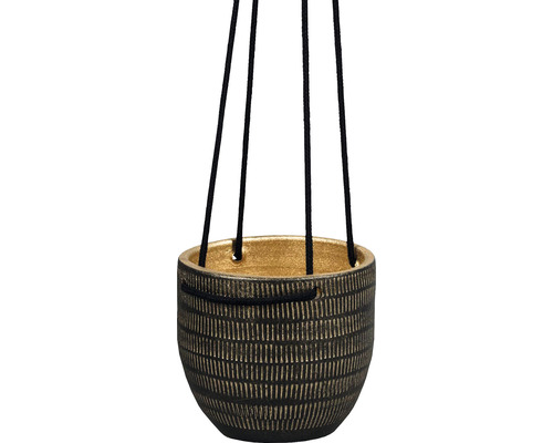 Le Havre plantenpot van steengoed, Ø 20 cm, H 18 cm, zwart en goud