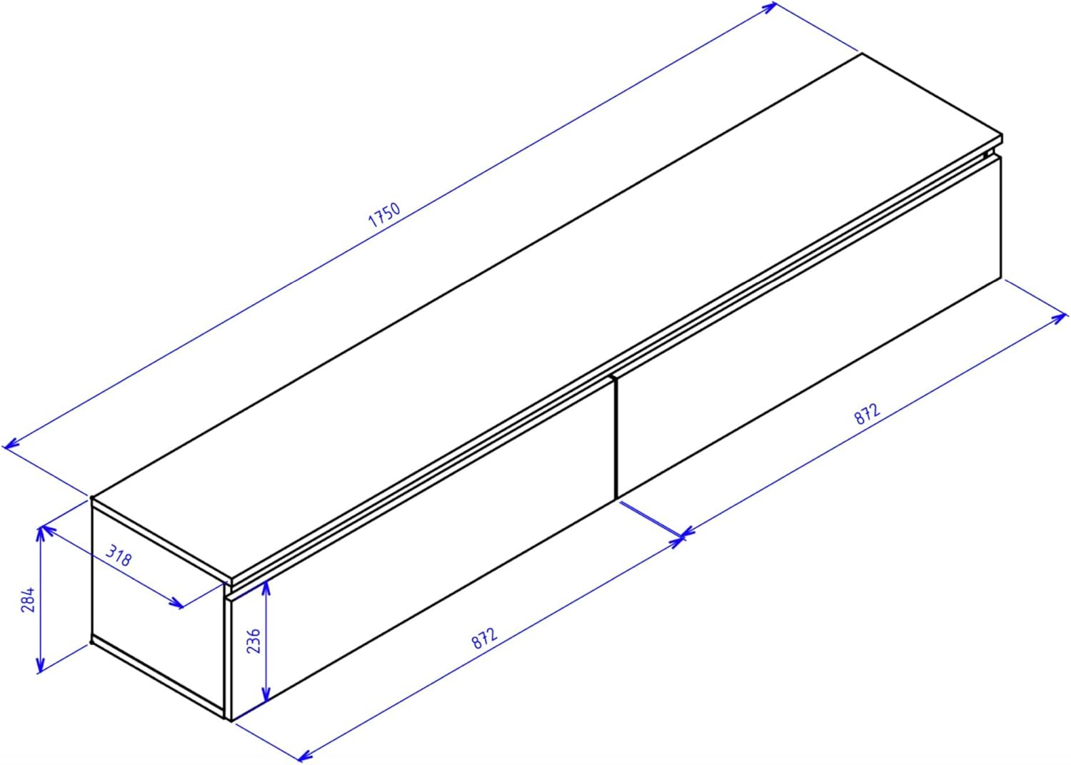 Selsey Hängeboard Bemmi 28,4x175x31,8 cm, Minimalistisches TV Lowboard, Wisconsin-Walnuss, Hochwertige Spanplatte mit ABS-Kanten, Zwei Klappenfächer,Melaminbeschichtet, Ideal fürs Wohnzimmer