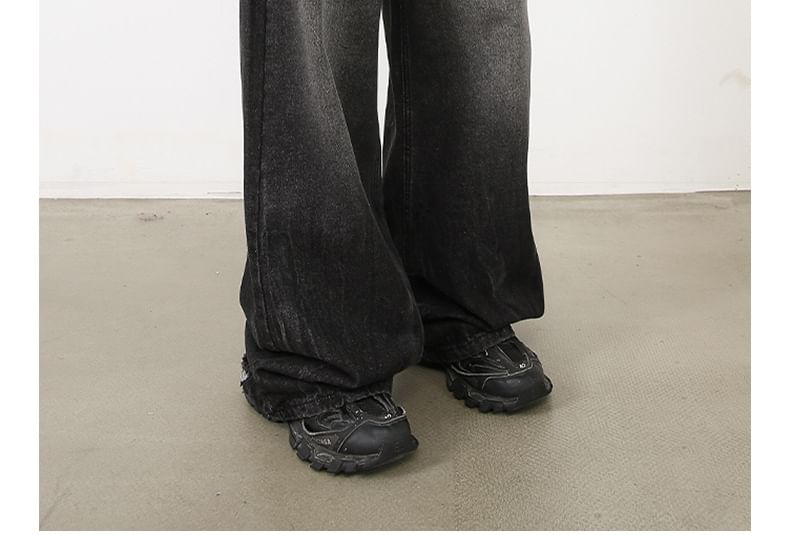 pinkdropper - Mid Rise Washed Wide Leg Jeans
