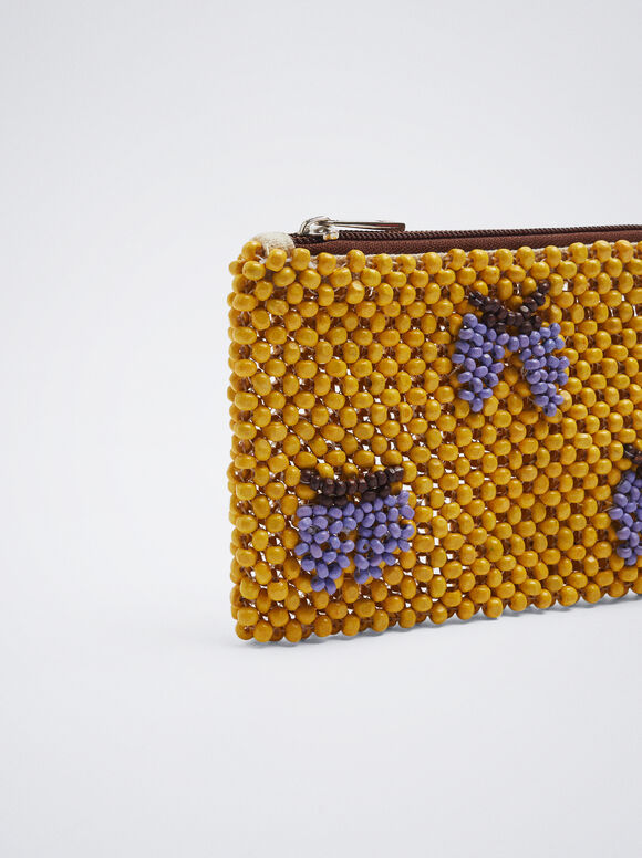 Bolsa de madeira com contas - Amarela