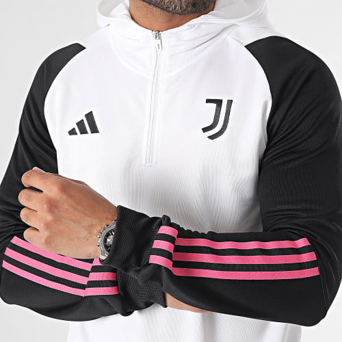 Sweat Capuche A Bandes Juventus HZ5019 Blanc Noir