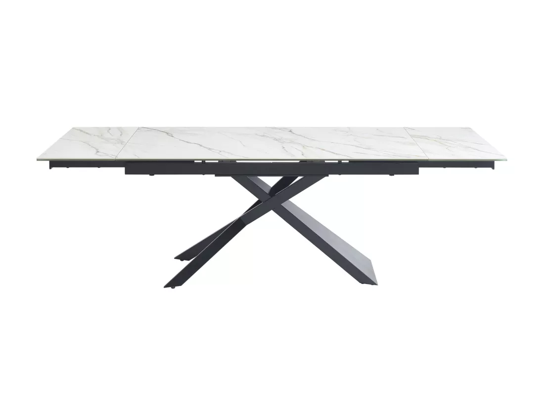 Table à manger extensible 6 à 10 personnes en céramique, verre trempé et métal - Effet marbre blanc et Noir - LUMIEL de Maison Céphy