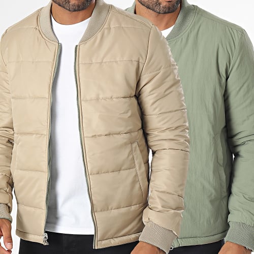 Veste Bomber Réversible Vert Kaki Beige