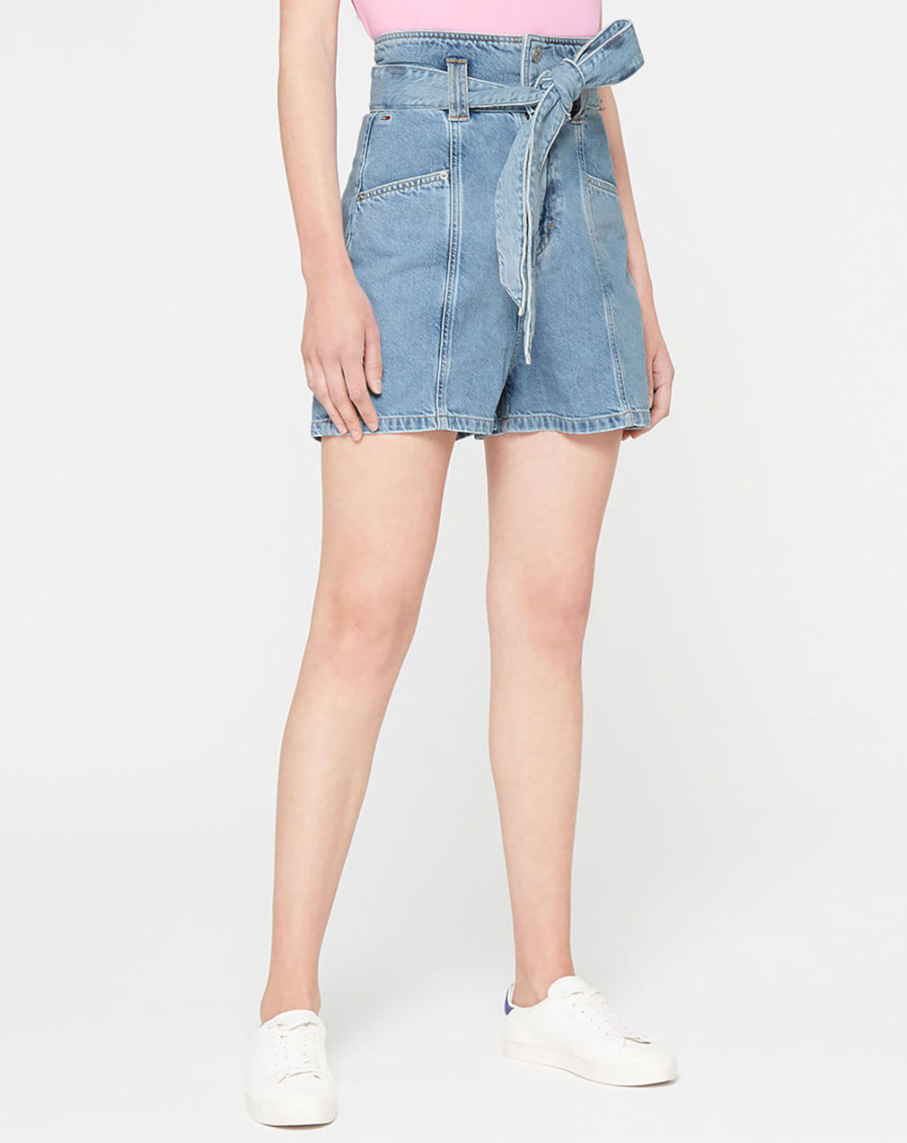 Tommy Jeans Short denim mom fit new paperbag bleu clair