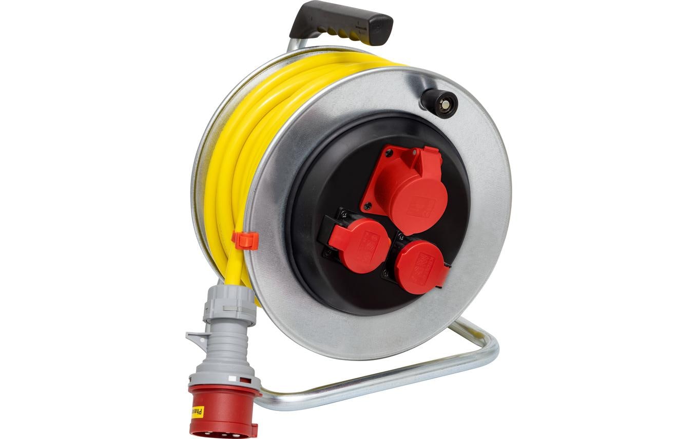 Baustellen-Kabelrolle BAT 290 25 m 1x CEE/5 + 2x T25<br>CEE Kabeltrommel 290, 1x CEE/5 + 2x T25 Steckdosen, 25 m langes Kabel, verzinkt und mit Überhitzungsschutz