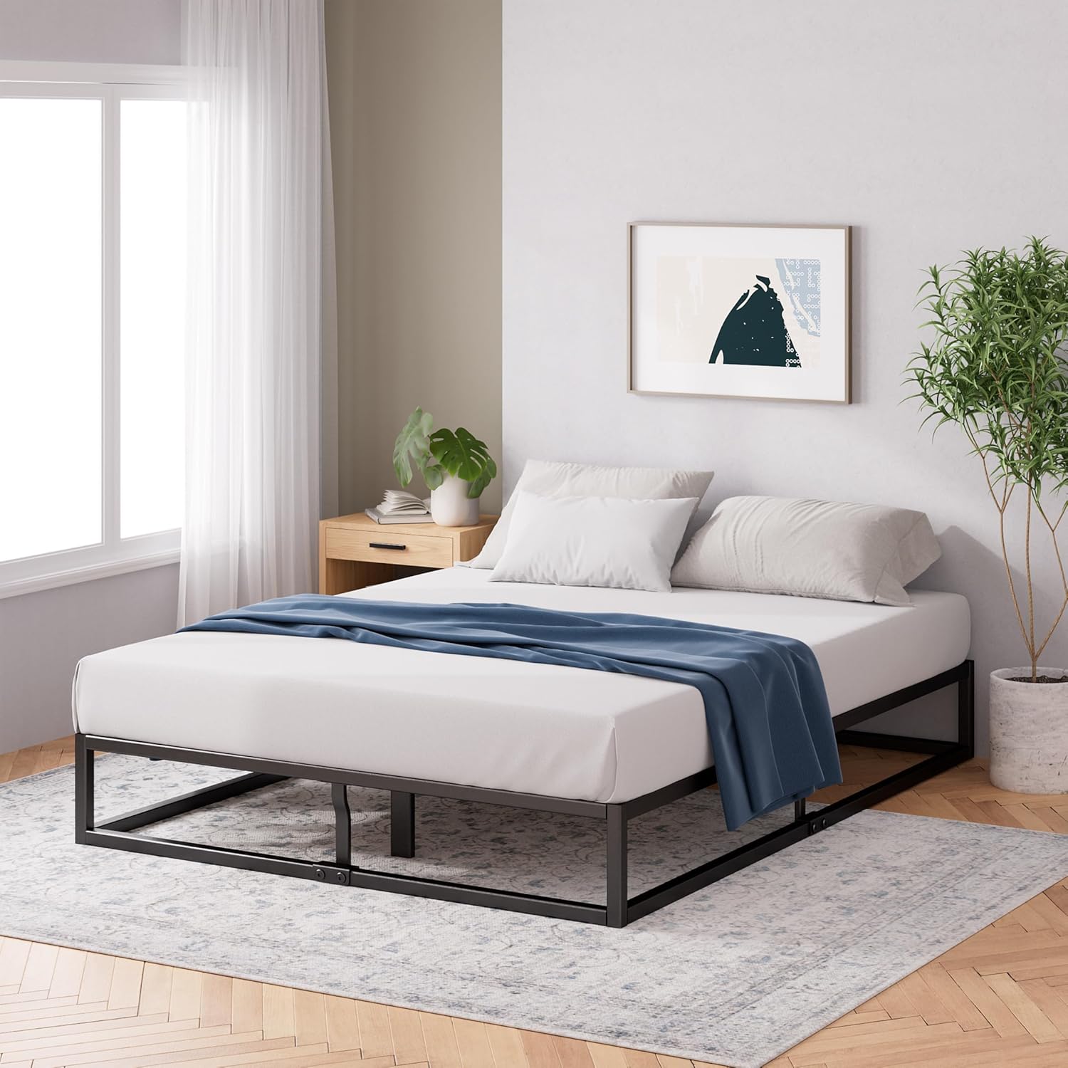 Zinus Joseph Bettgestell 180x200cm - Metallbett 180x200 mit Lattenrost aus Holz - 25 cm Hohe Plattform mit Freiraum Darunter - Kompakte Verpackung & Einfache Montage - Schwarz