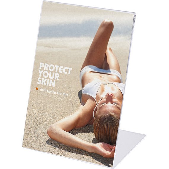 Porte-visuel acrylique incliné L-Stand format portrait ou paysage