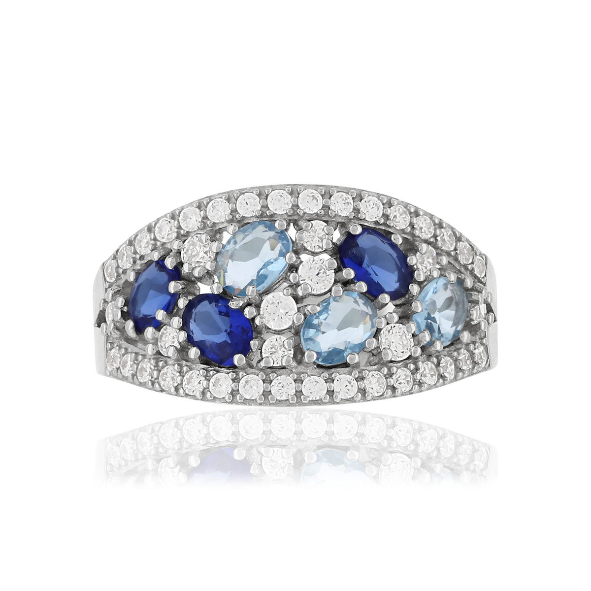 Bague argent 925 zirconias bleus et blancs