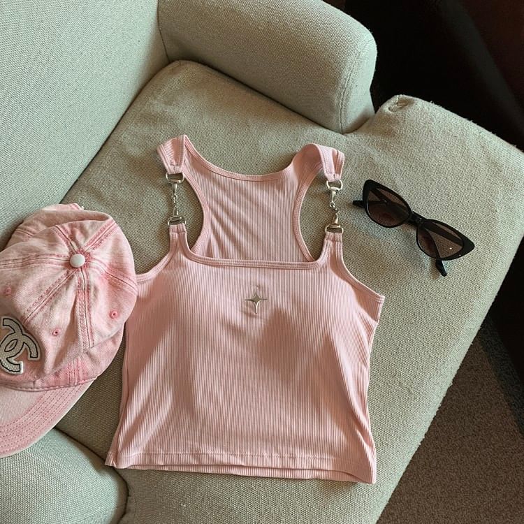 Isaaca - Tanktop met ronde hals en sterrenaccent, gevoerd met gespen