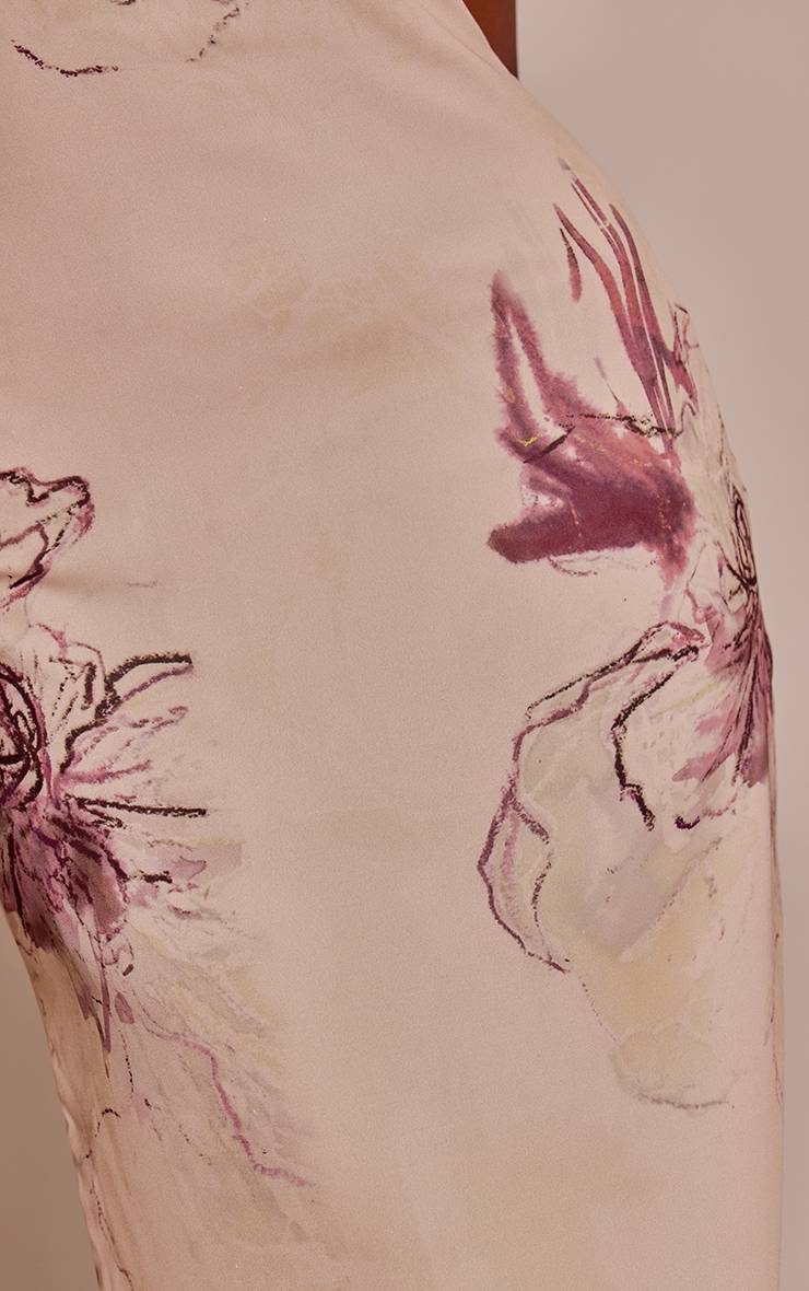 Crème Robe Longue En Mousseline Imprimée À Col Montant