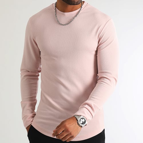 Tee Shirt Manches Longues Texturé Waffle 0559 Rose
