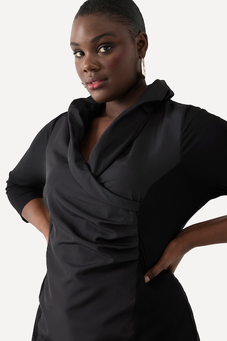 Shirt, Taft-Kragen, Classic, V-Ausschnitt, 3/4-Arm