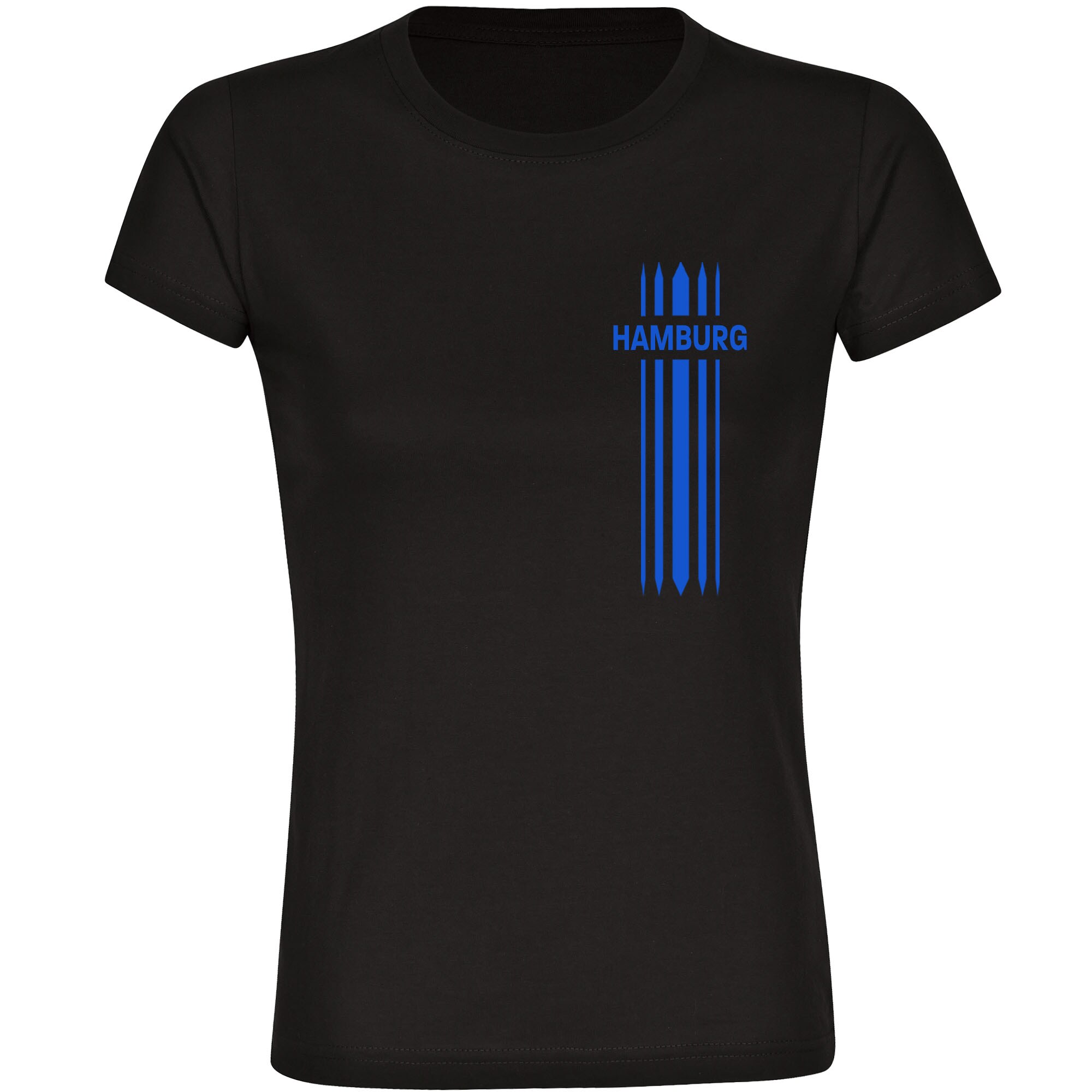 multifanshop® Damen T-Shirt - Hamburg - Streifen - Druck blau
