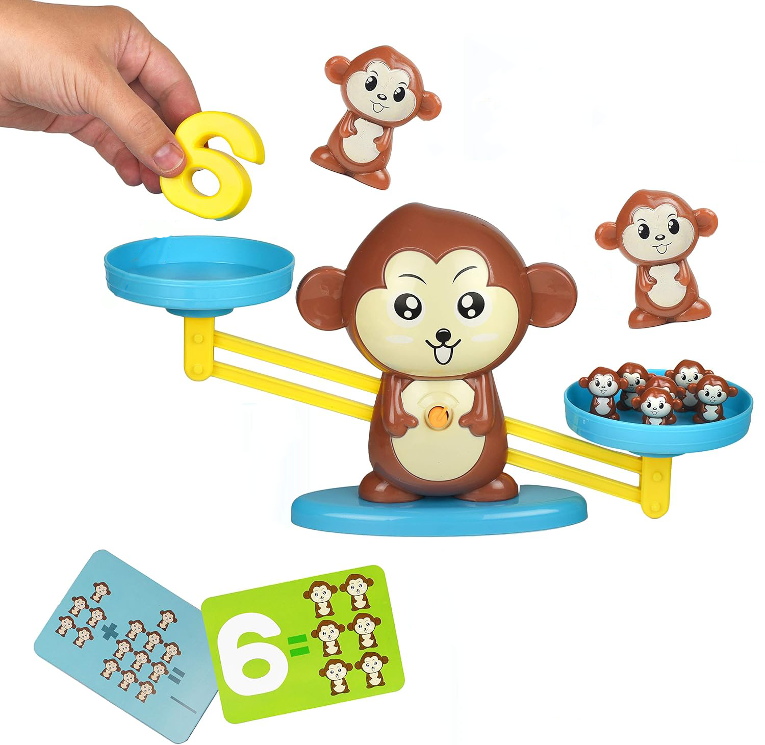 (60-tlg. Set) Kinder Mathematik Spiel Waage Balance Affen Rechenaufgaben Lern Spielzeug für Addition inkl. Aktionskarten