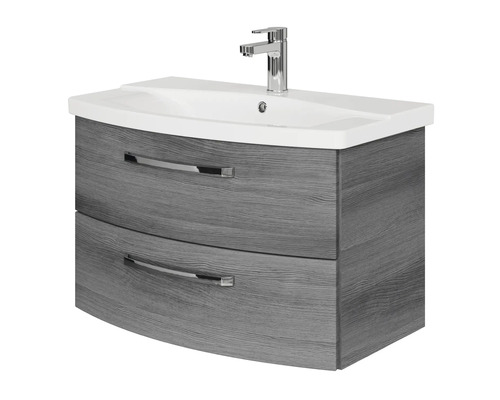 Jungborn wastafelmeubel VENTITRE BxHxD 80 x 49,2 x 43 cm Frontkleur grafiet structuur horizontaal houtdecor