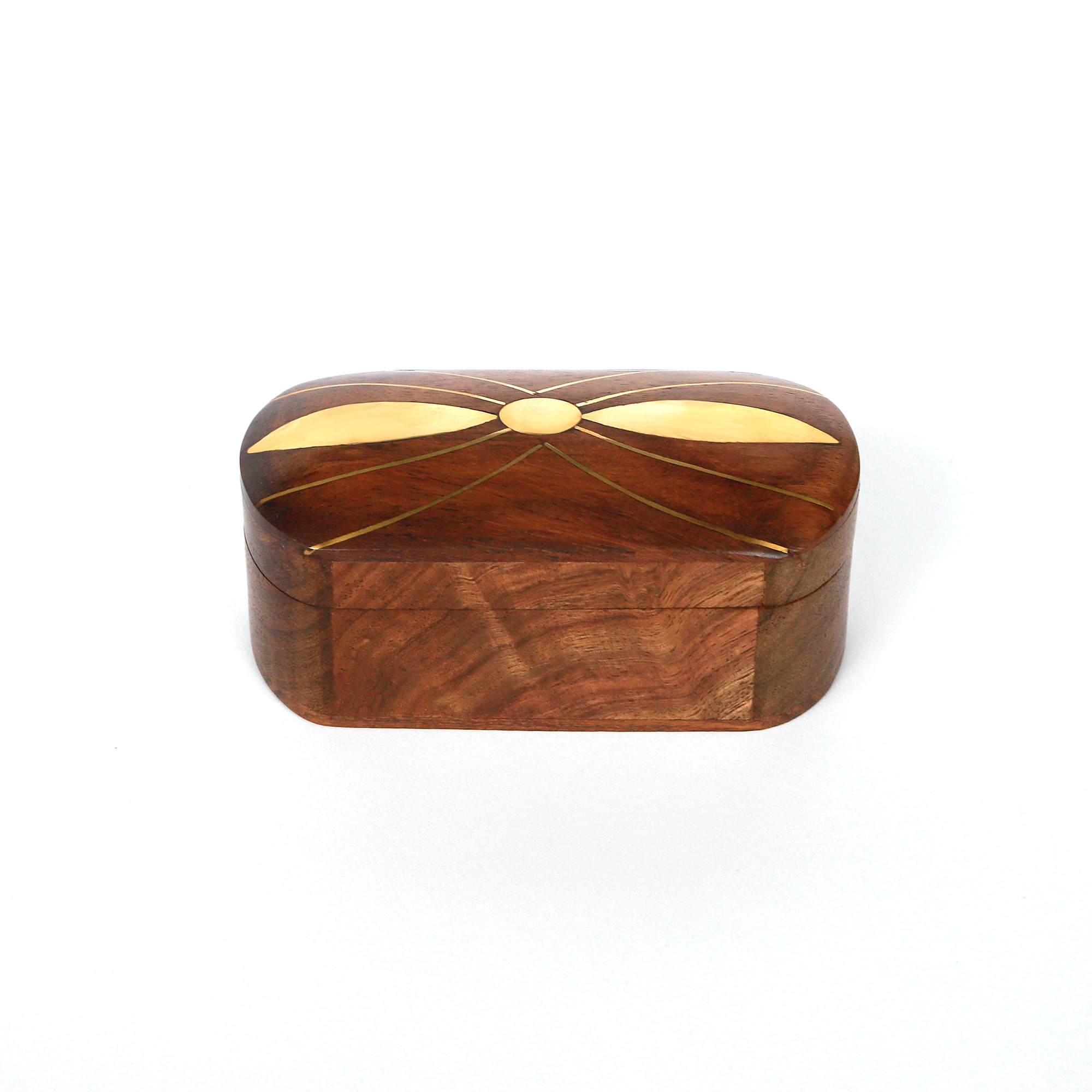 Holzbox mit Messingintarsien, Sheesham-Holz, B 10 cm, H 5 cm, L 4 cm von fischer's lagerhaus