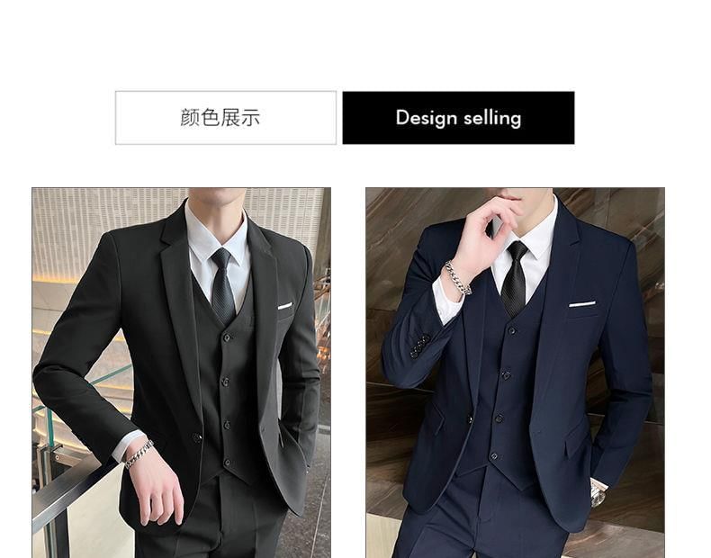 Bay Go Mall - Set: V-hals effen gilet met knoopjes + blazer met één knoop + rechte pantalon met hoge taille