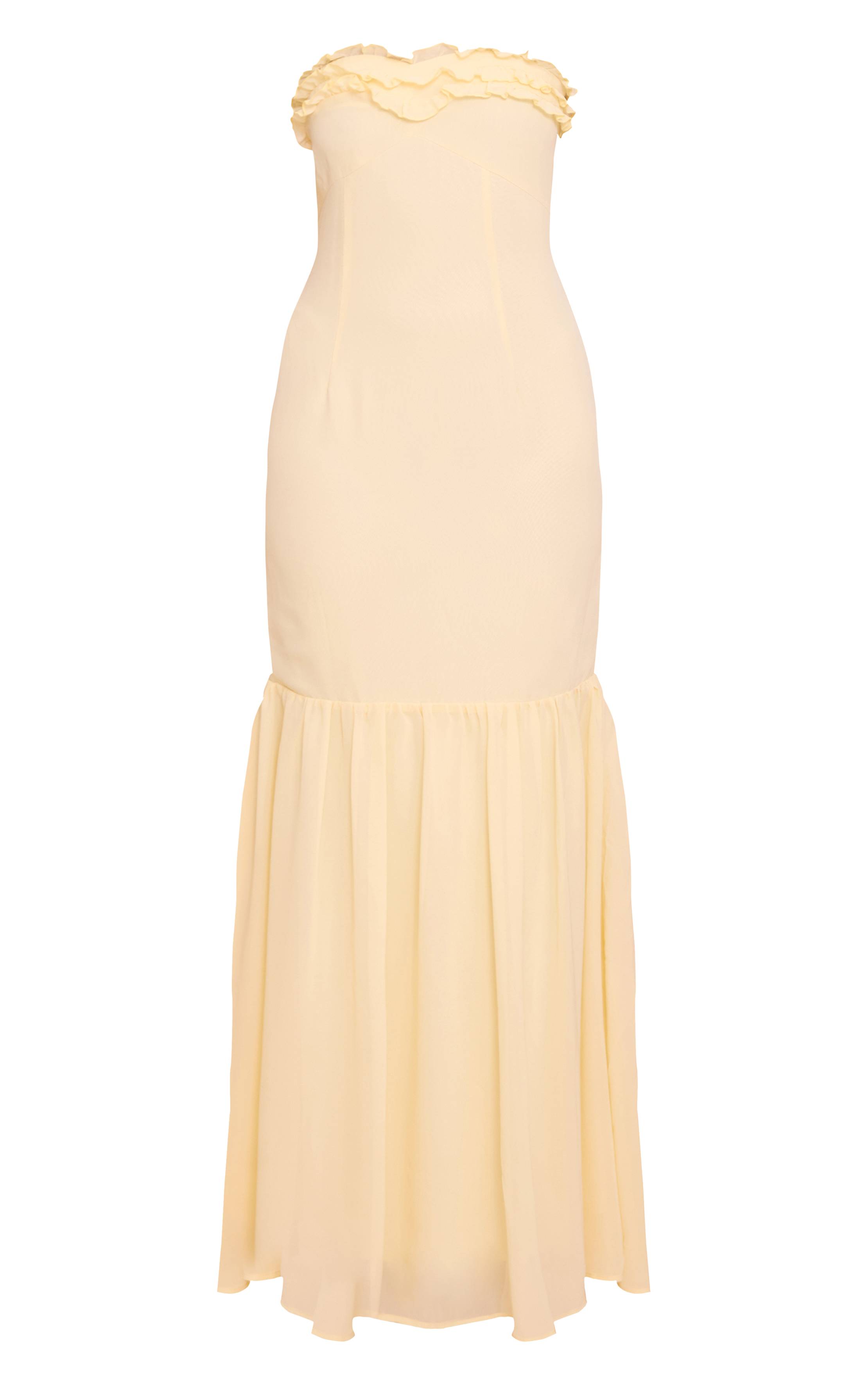 Citron Robe Longue En Mousseline À Bandeau Avec Détails De Volants