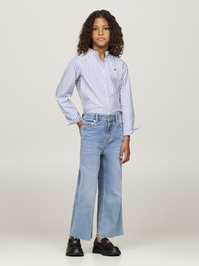 Tommy Hilfiger RUFFLE COLLAR BLOUSE LS Mid blue / optic white