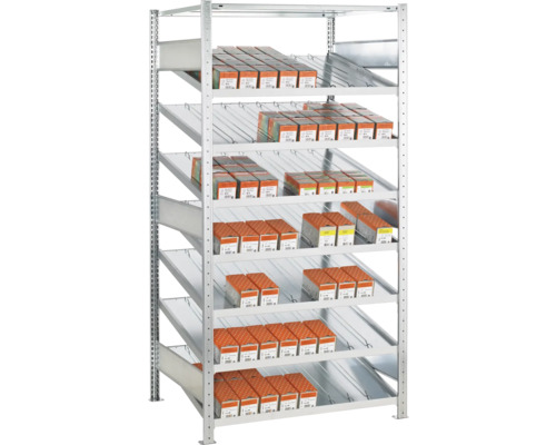 Kanban-stellingkast, basiskast Schulte MULTIplus150, gegalvaniseerd, 200x100x60 cm, 8 legborden, draagvermogen 1300 kg
