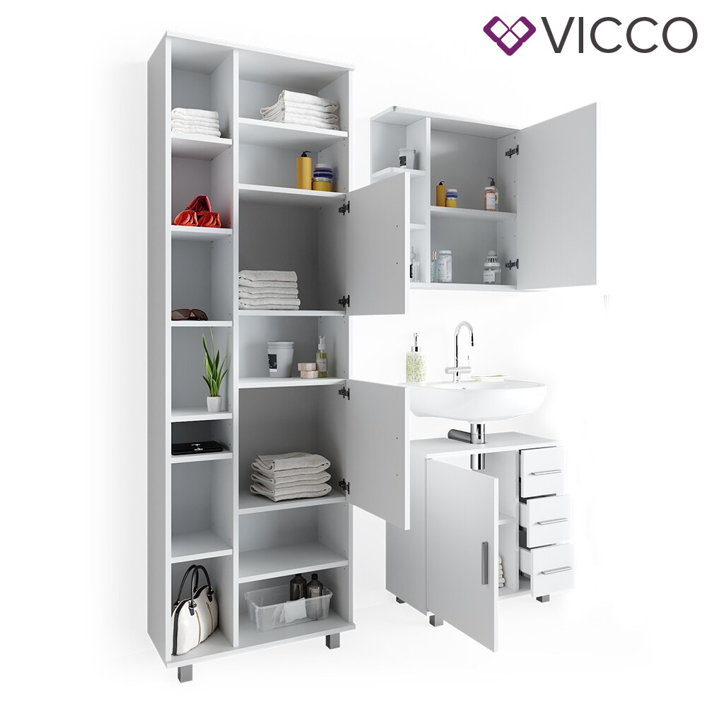 VICCO Badmöbel Set ILIAS Weiß Bad Spiegel Kommode Unterschrank Badschrank