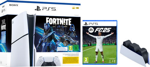 PlayStation 5 Slim Disc Edition + Fortnite Voucher + FC 25 + Oplaadstation