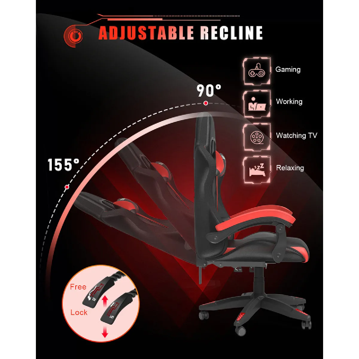 RATTANTREE Fauteuil Gaming LED - Noir/Rouge