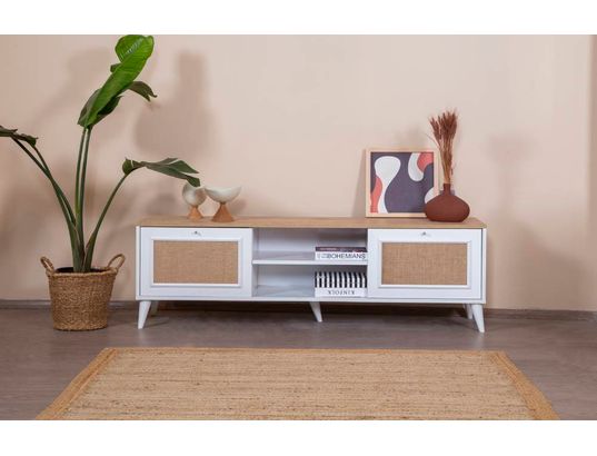 CONCEPT1 - Meuble TV Bohemian chene blanc 180 x 41 x h55 cm