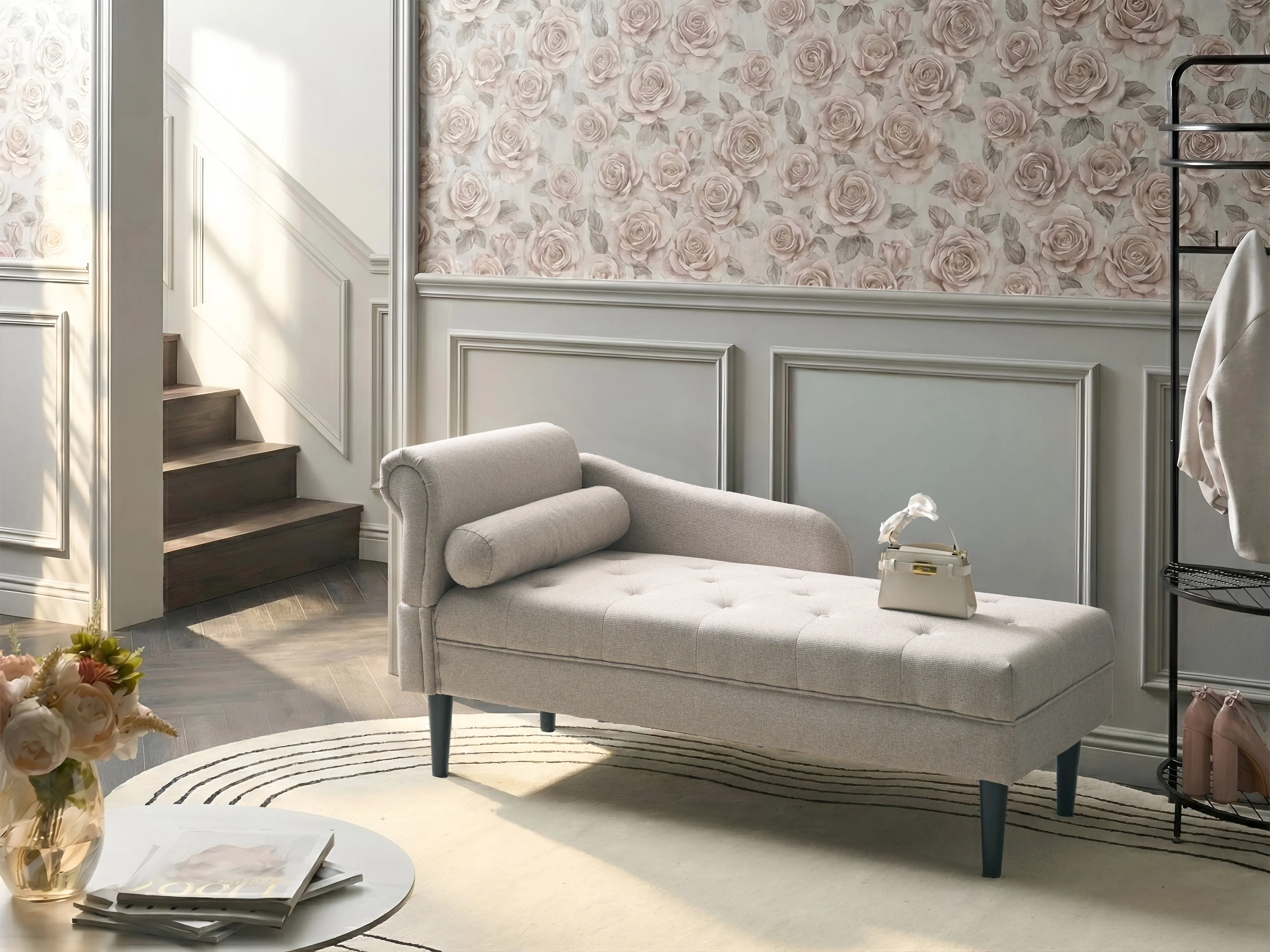 Linkszijdige chaise longue YVOIRE Stof Beige