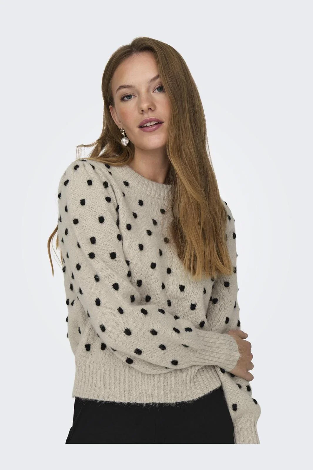 JDY JDYsigrid Life L/S On Puff Pull Knt 4358569 cement w black dots