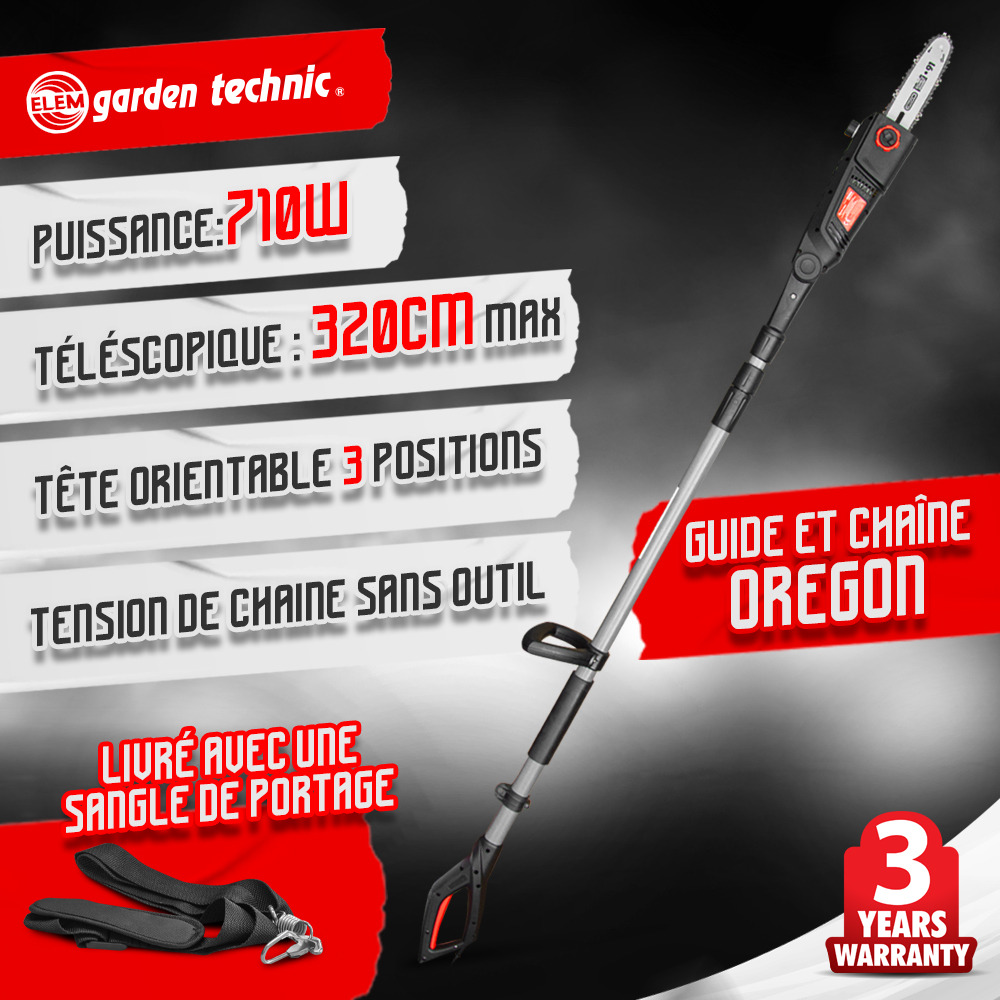Scie à ébrancher sur perche 710w guide oregon 24cm