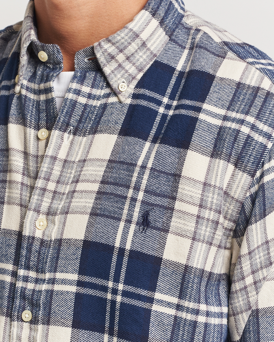 Polo Ralph Lauren Custom Fit Brushed Flannel Checked Shirt Off White