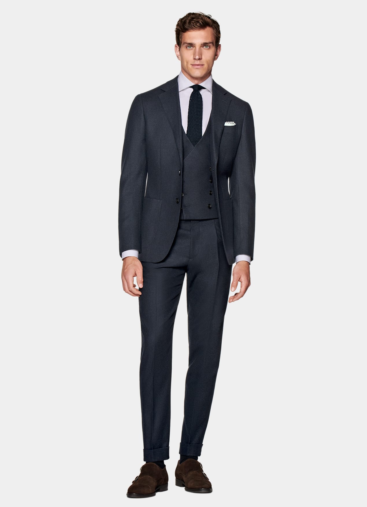 Costume trois pièces Havana coupe Tailored bleu marine pied-de-poule