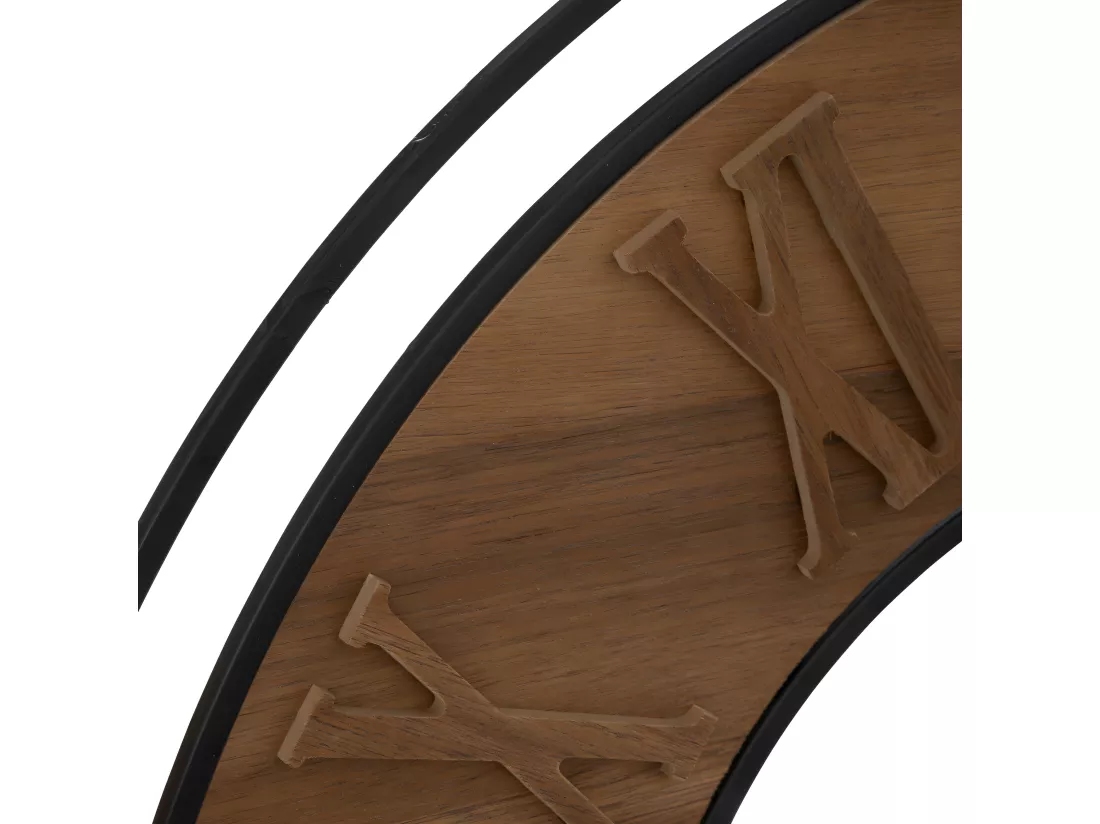 Grande Pendule murale en métal et bois en relief D 65 cm