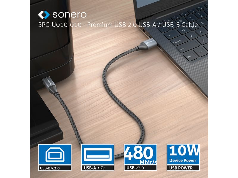 sonero USB 2.0-Kabel USB A - USB B 2 m USB 2.0 Kabel – A/b – aluminium – space grey/schwarz - 0.50m