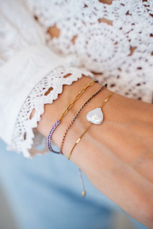 Multikleur touw armband met schakels