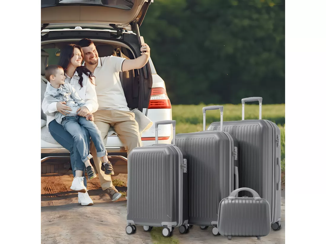 Bagage à main de 4 pièces 14&20&24&28 pouces– bagage à coque rigide - Avec poignées télescopiques en métal - gris