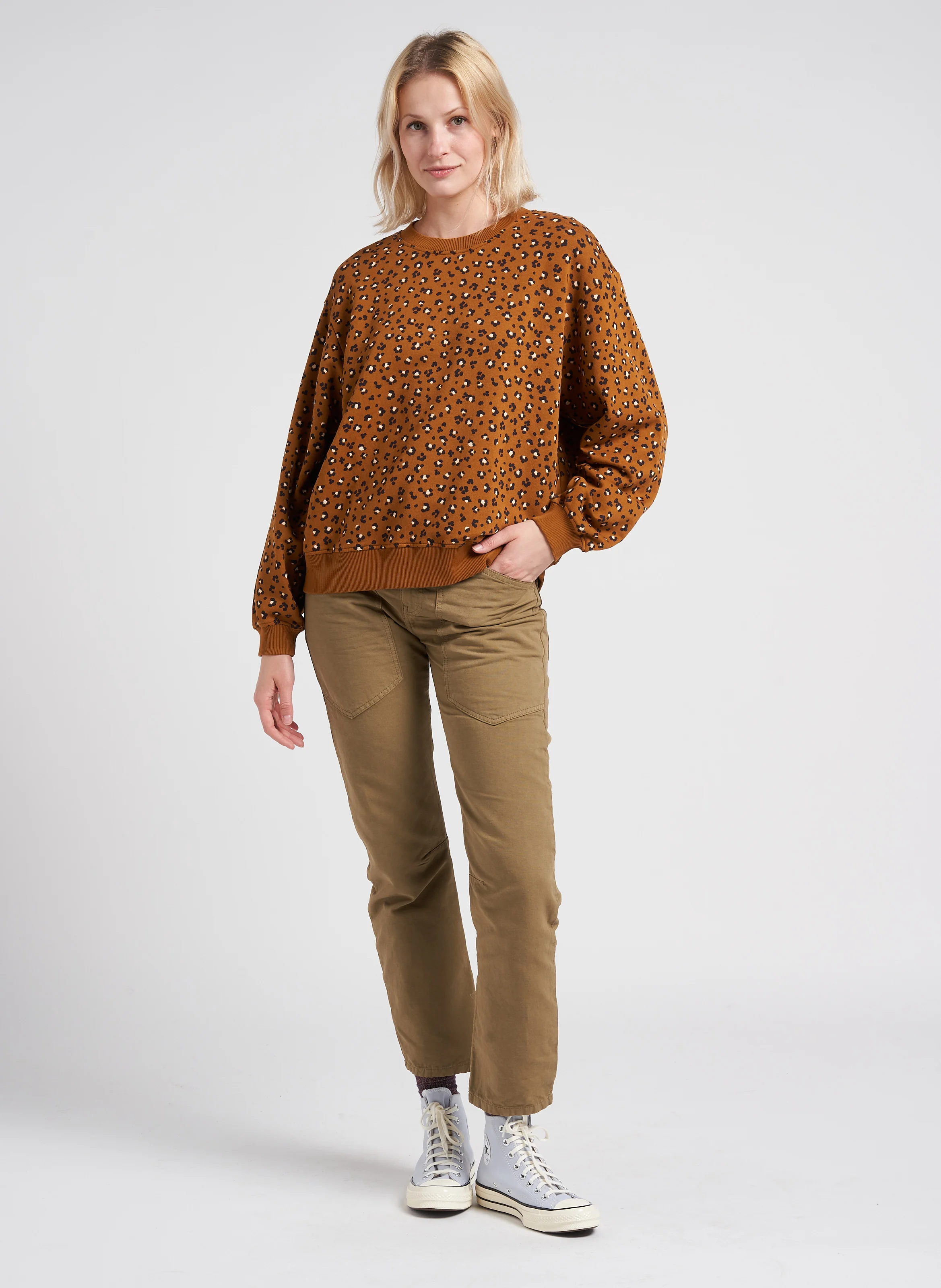 SEAN - Jean droit taille haute en coton | Kaki