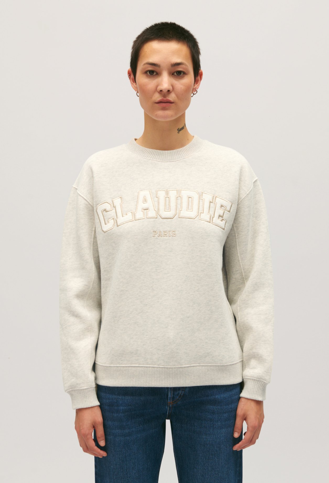 Sweatshirt maille chinee gris