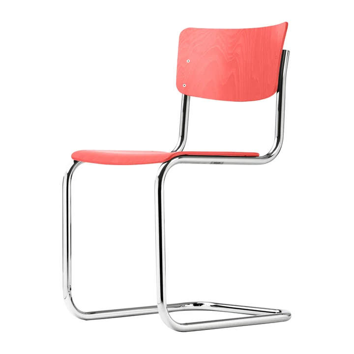 Thonet - S 43 Stuhl, Chrom / Buche korallrot gebeizt (TP 233)