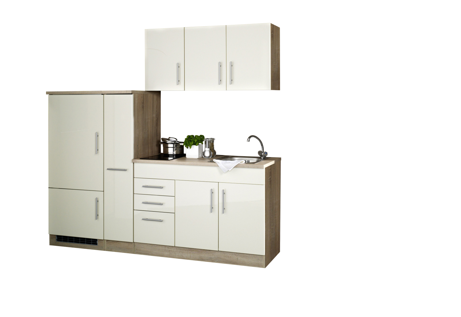 Küchenblock TORONTO - creme - mit E-Geräten - Glaskeramikkochfeld - 210 cm