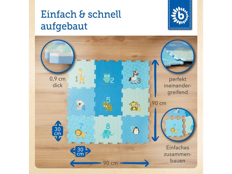 bieco Puzzlematte Tiere Blau, 18-teilig Spiel- und Schutzmatte